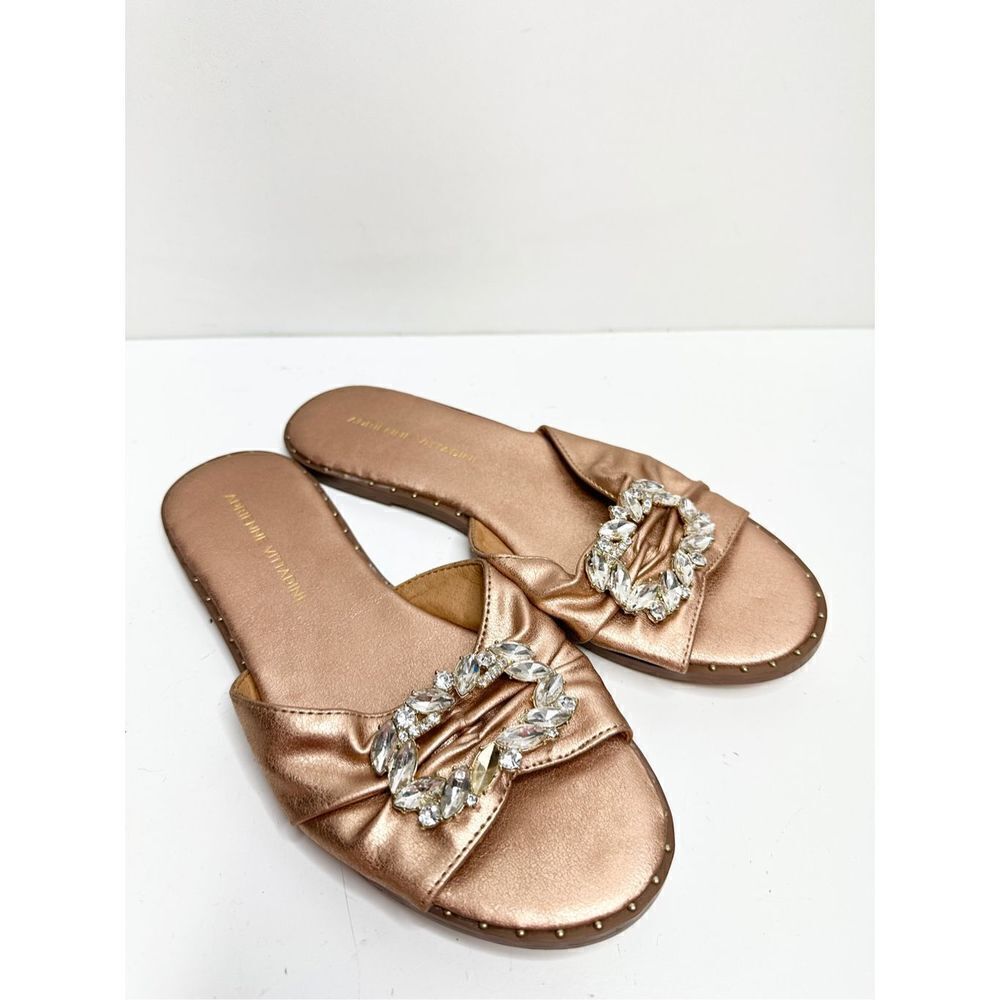Adrianne Vittadini Sandals Womens Size 6.5 Rose Gold Leather Embellished - Picture 7 of 9